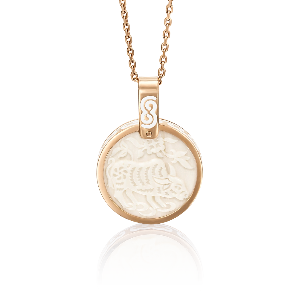 Подвеска «Год Быка» из красного золота с бивнем мамонта и эмалью 03-2451-02-292-1110-46