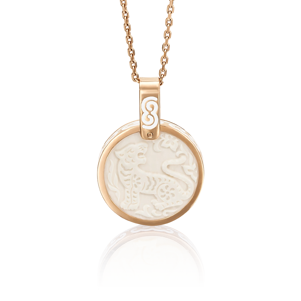 Подвеска «Год Тигра» из красного золота с бивнем мамонта и эмалью 03-2451-03-292-1110-46