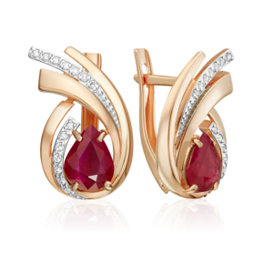 Серьги с английским замком из красного золота с рубином и бриллиантами 02-5474-00-107-1110
