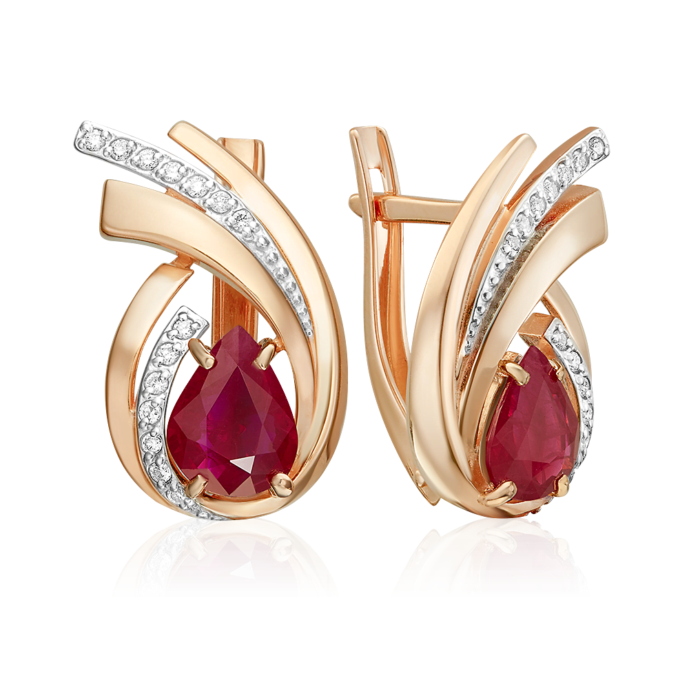 Серьги с английским замком из красного золота с рубином и бриллиантами 02-5474-00-107-1110