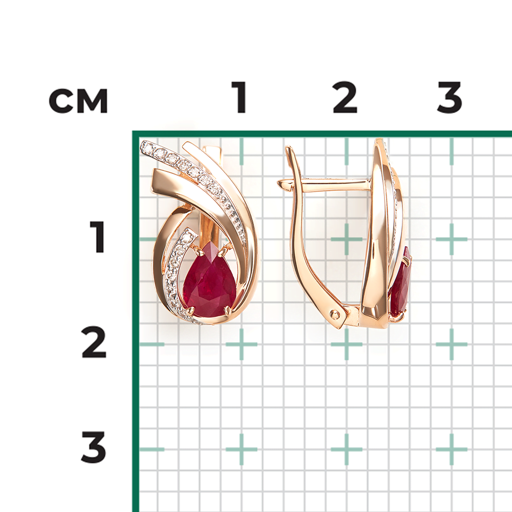 Серьги с английским замком из красного золота с рубином и бриллиантами 02-5474-00-107-1110