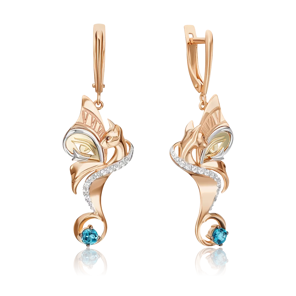 Серьги «Тайна красоты» с английским замком из комбинированного золота с топазом и натуральными топазами white 02-4863-00-201-1113