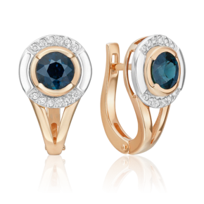 Серьги с английским замком из комбинированного золота с сапфиром и бриллиантами 02-5232-00-105-1111