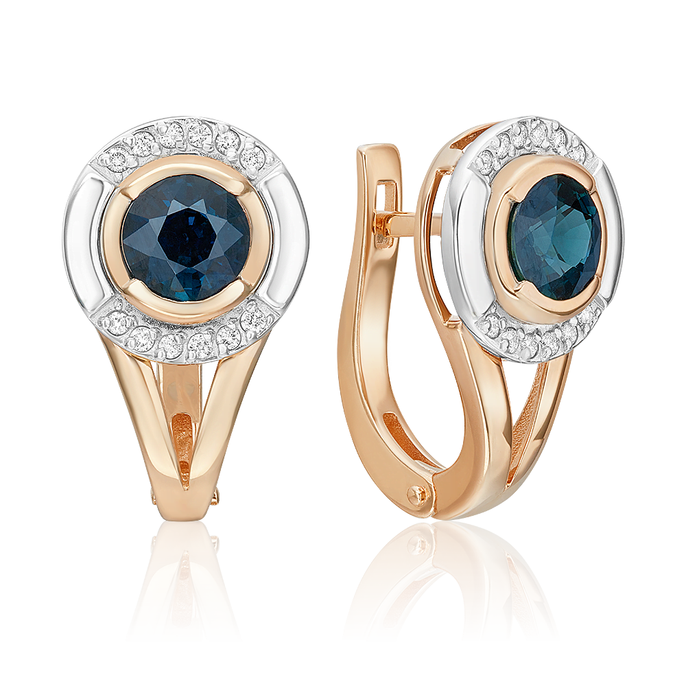 Серьги с английским замком из комбинированного золота с сапфиром и бриллиантами 02-5232-00-105-1111