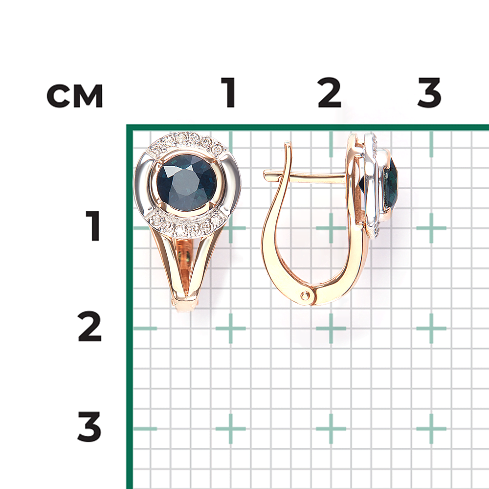 Серьги с английским замком из комбинированного золота с сапфиром и бриллиантами 02-5232-00-105-1111