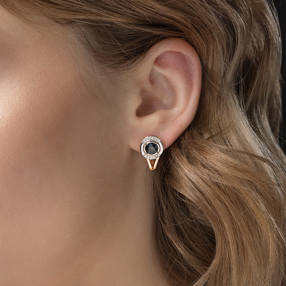 Серьги с английским замком из комбинированного золота с сапфиром и бриллиантами 02-5232-00-105-1111