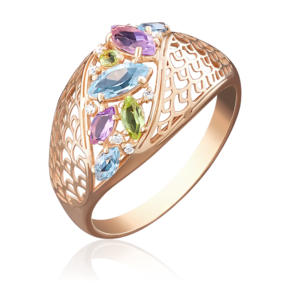 Кольцо из красного золота с миксом камней 01-4918-00-248-1110-46