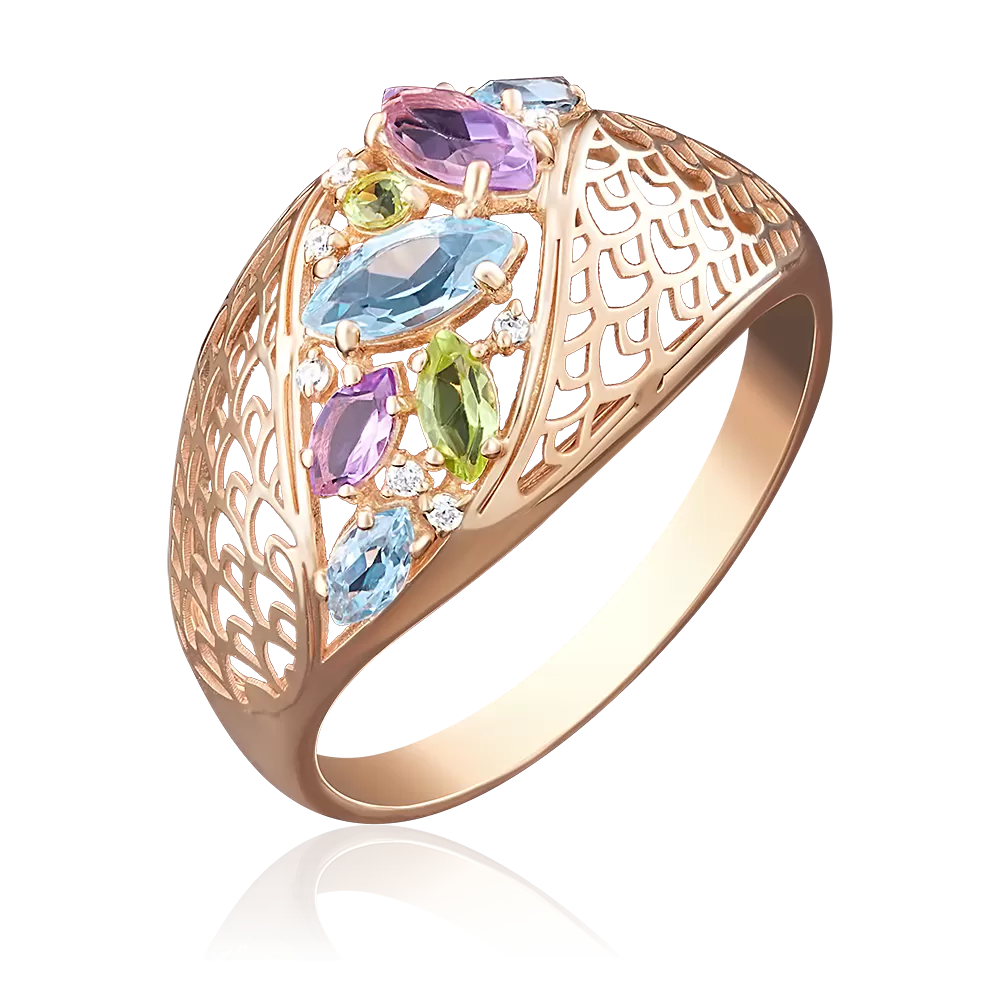 Кольцо из красного золота с миксом камней 01-4918-00-248-1110-46