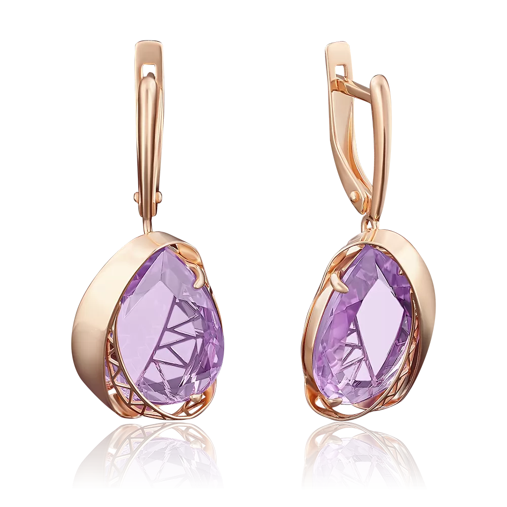 Серьги с английским замком из красного золота с аметистом 02-3785-00-203-1110-46