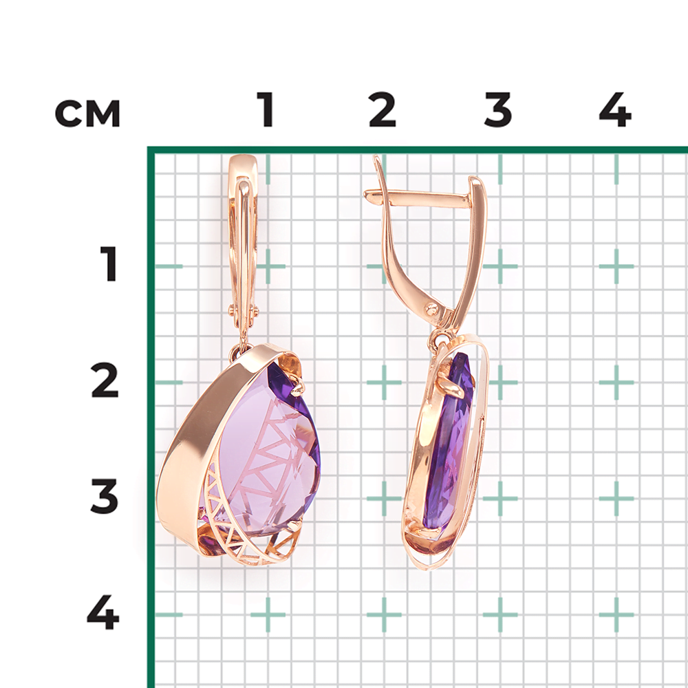 Серьги с английским замком из красного золота с аметистом 02-3785-00-203-1110-46