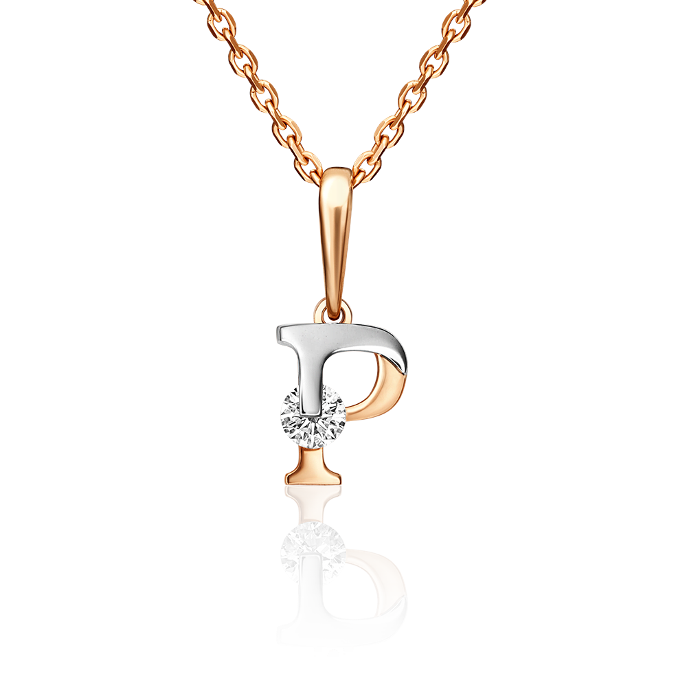 Подвеска «Буква Р» из комбинированного золота с фианитом 03-3119-Р-401-1111