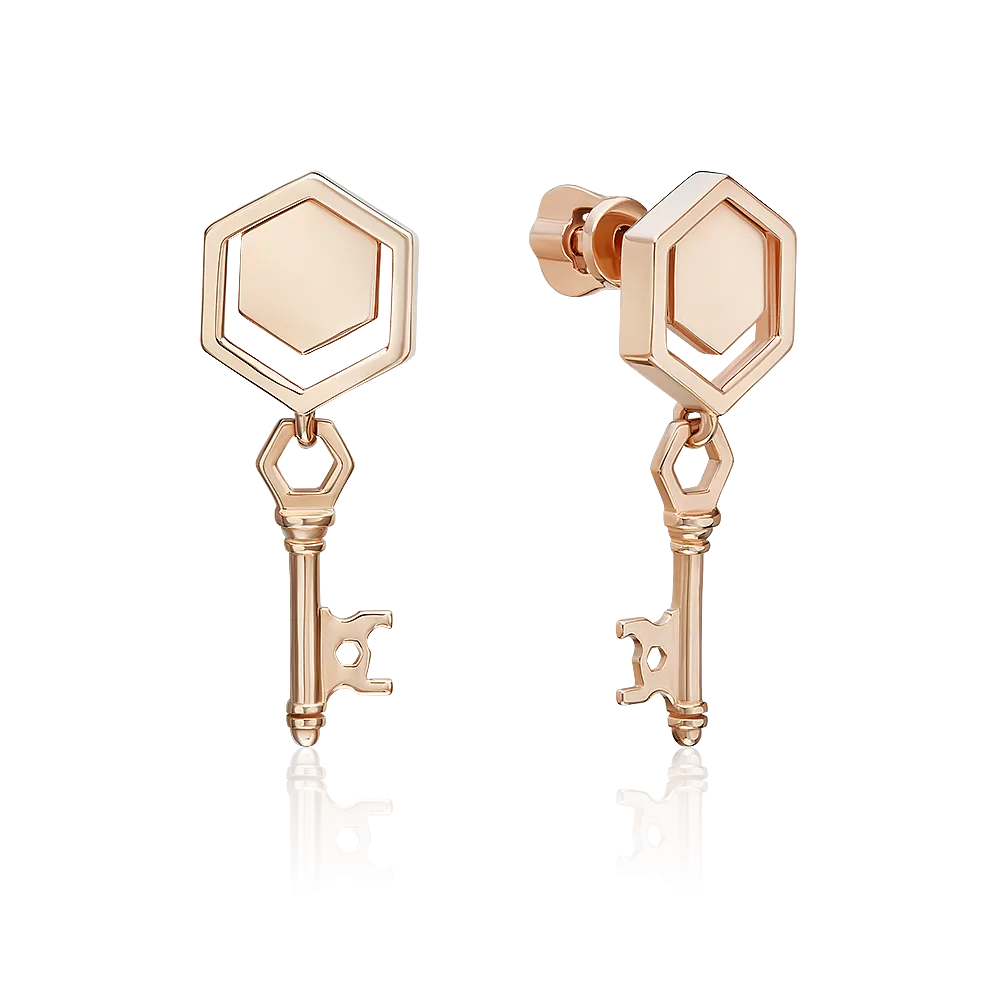 Серьги-пусеты «Секрет благополучия» из красного золота 02-5307-00-000-1110