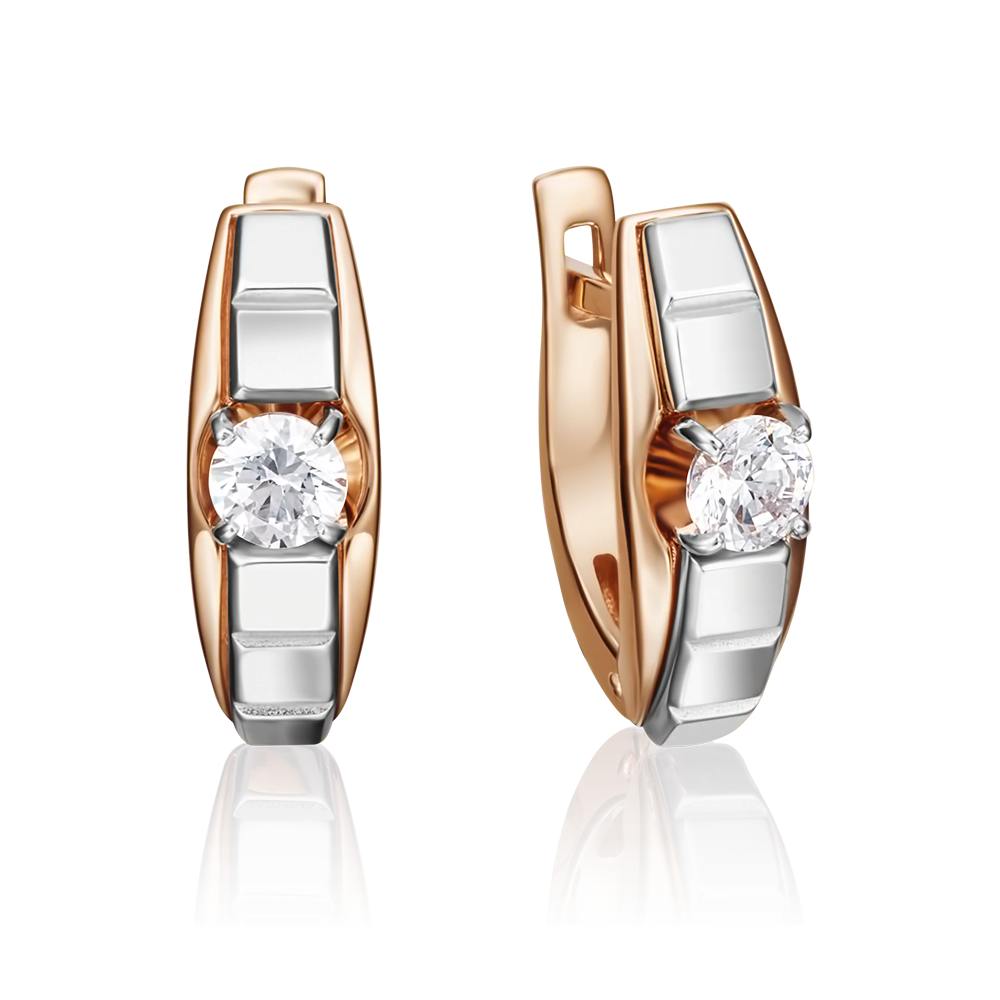 Серьги с английским замком из комбинированного золота с бриллиантом 02-4218-00-101-1111-30