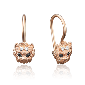 Детские серьги «Собачки» с французским замком из красного золота с фианитами 02-3853-00-402-1110-03