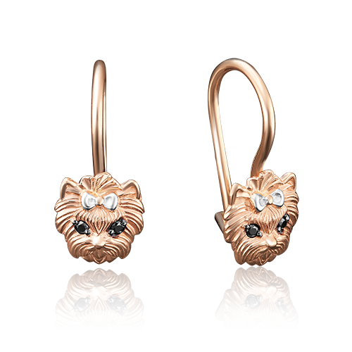 Детские серьги «Собачки» с французским замком из красного золота с фианитами 02-3853-00-402-1110-03