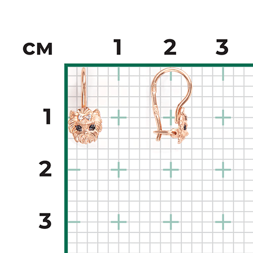 Детские серьги «Собачки» с французским замком из красного золота с фианитами 02-3853-00-402-1110-03
