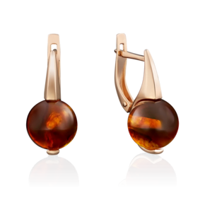 Серьги с английским замком из красного золота с янтарём 02-3855-00-271-1110-46