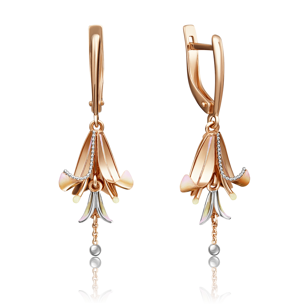 Серьги «Колокольчики» с английским замком из красного золота с эмалью 02-4156-00-000-1110-59