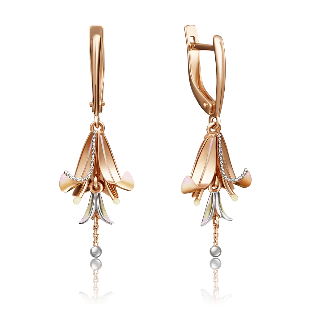 Серьги «Колокольчики» с английским замком из красного золота с эмалью 02-4156-00-000-1110-59