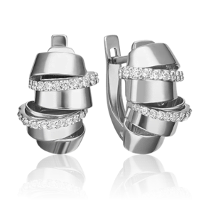 Серьги с английским замком из белого золота с фианитами 02-4586-00-401-1120-48