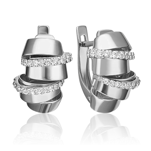 Серьги с английским замком из белого золота с фианитами 02-4586-00-401-1120-48