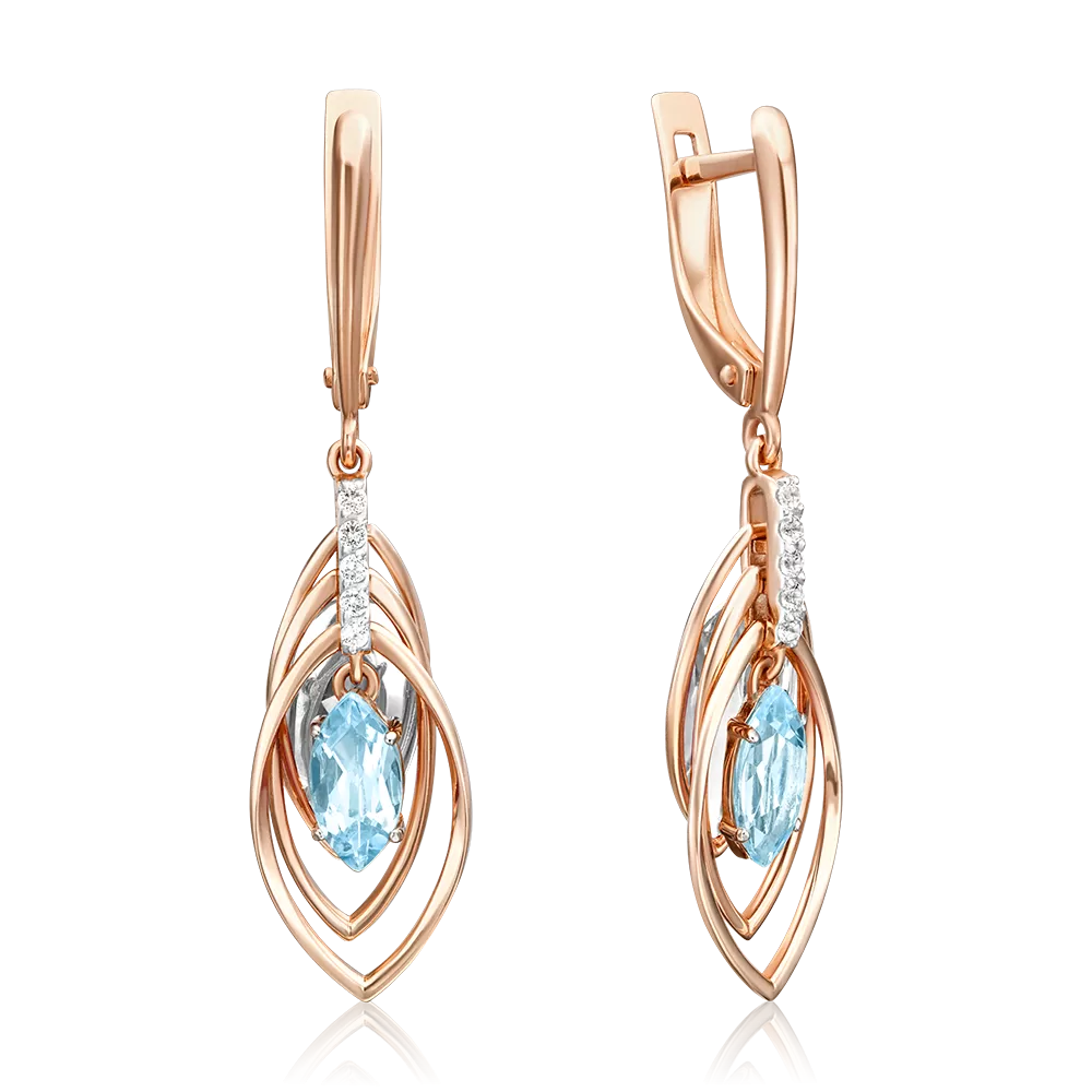 Серьги с английским замком из красного золота с топазом и натуральными топазами white 02-4465-00-201-1110-57