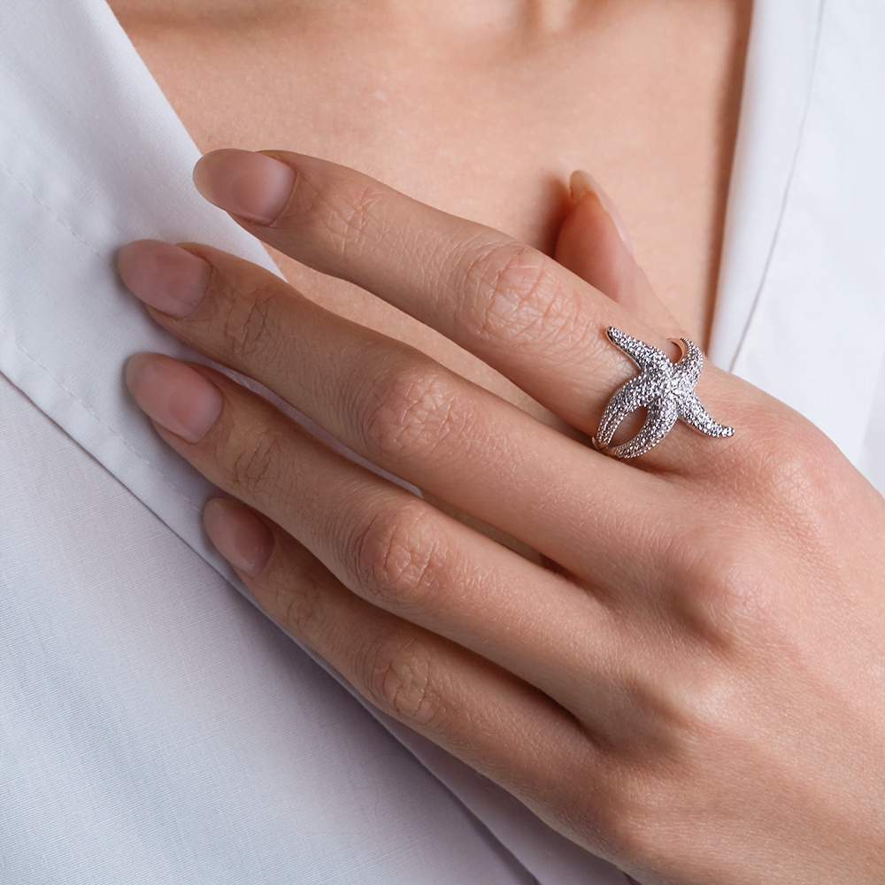 Кольцо «Морская звезда» из серебра с фианитами 01-1612-00-401-0200