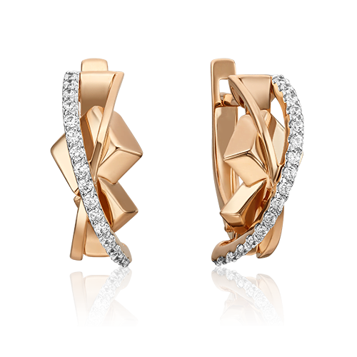 Серьги с английским замком из красного золота с фианитами 02-4674-00-401-1110-23