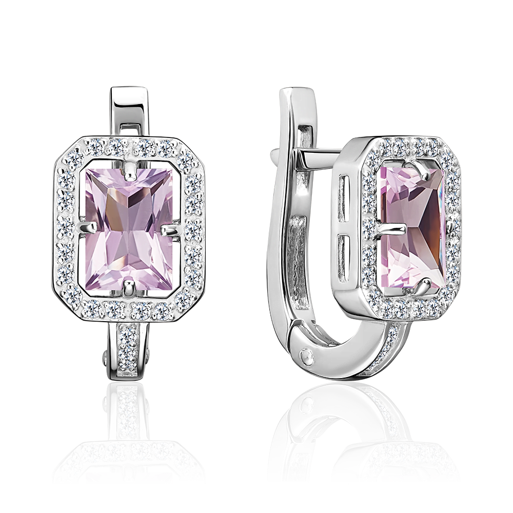 Серьги с английским замком из серебра с аметистом и фианитами 02-1391-00-209-0200