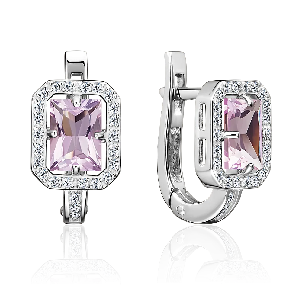 Серьги с английским замком из серебра с аметистом и фианитами 02-1391-00-209-0200
