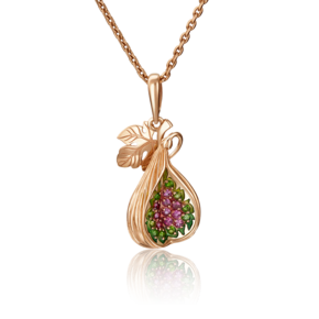 Подвеска «Инжир» из красного золота с гранатами, хромдиопсидами и эмалью 03-2797-01-706-1110-57