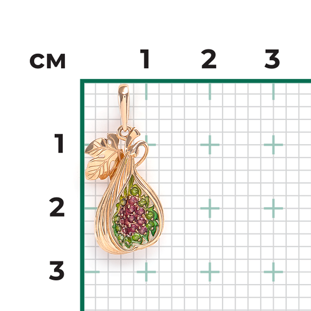 Подвеска «Инжир» из красного золота с гранатами, хромдиопсидами и эмалью 03-2797-01-706-1110-57