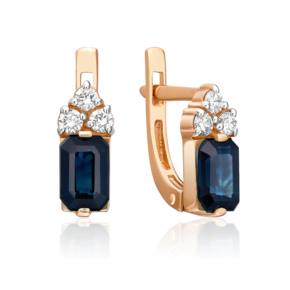 Серьги с английским замком из красного золота с сапфиром и бриллиантами 02-0675-00-105-1110-30