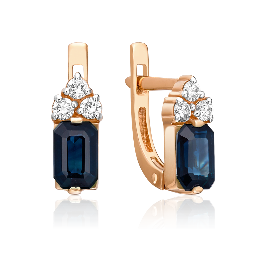 Серьги с английским замком из красного золота с сапфиром и бриллиантами 02-0675-00-105-1110-30