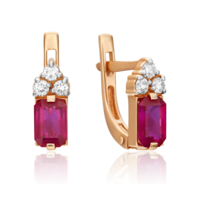 Серьги с английским замком из красного золота с рубином и бриллиантами 02-0675-00-107-1110-30