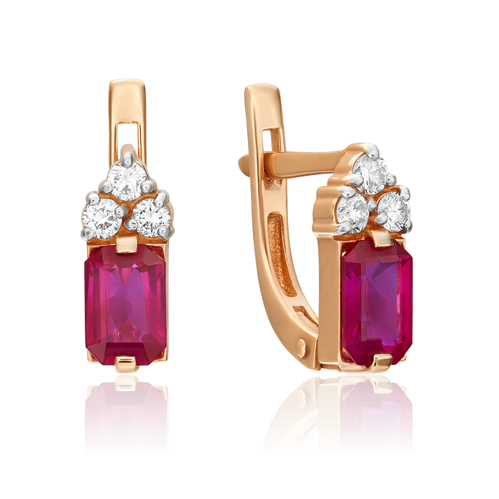 Серьги с английским замком из красного золота с рубином и бриллиантами 02-0675-00-107-1110-30