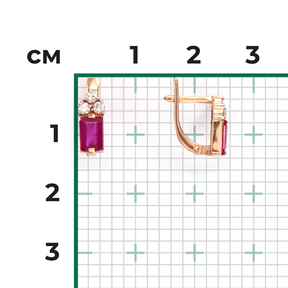 Серьги с английским замком из красного золота с рубином и бриллиантами 02-0675-00-107-1110-30
