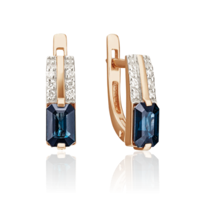 Серьги с английским замком из красного золота с сапфиром и бриллиантами 02-0679-00-105-1110-30