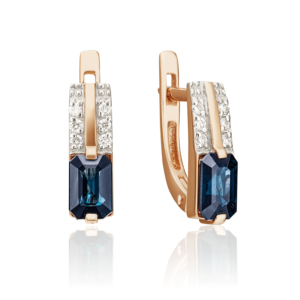 Серьги с английским замком из красного золота с сапфиром и бриллиантами 02-0679-00-105-1110-30