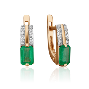Серьги с английским замком из красного золота с изумрудом и бриллиантами 02-0679-00-106-1110-30