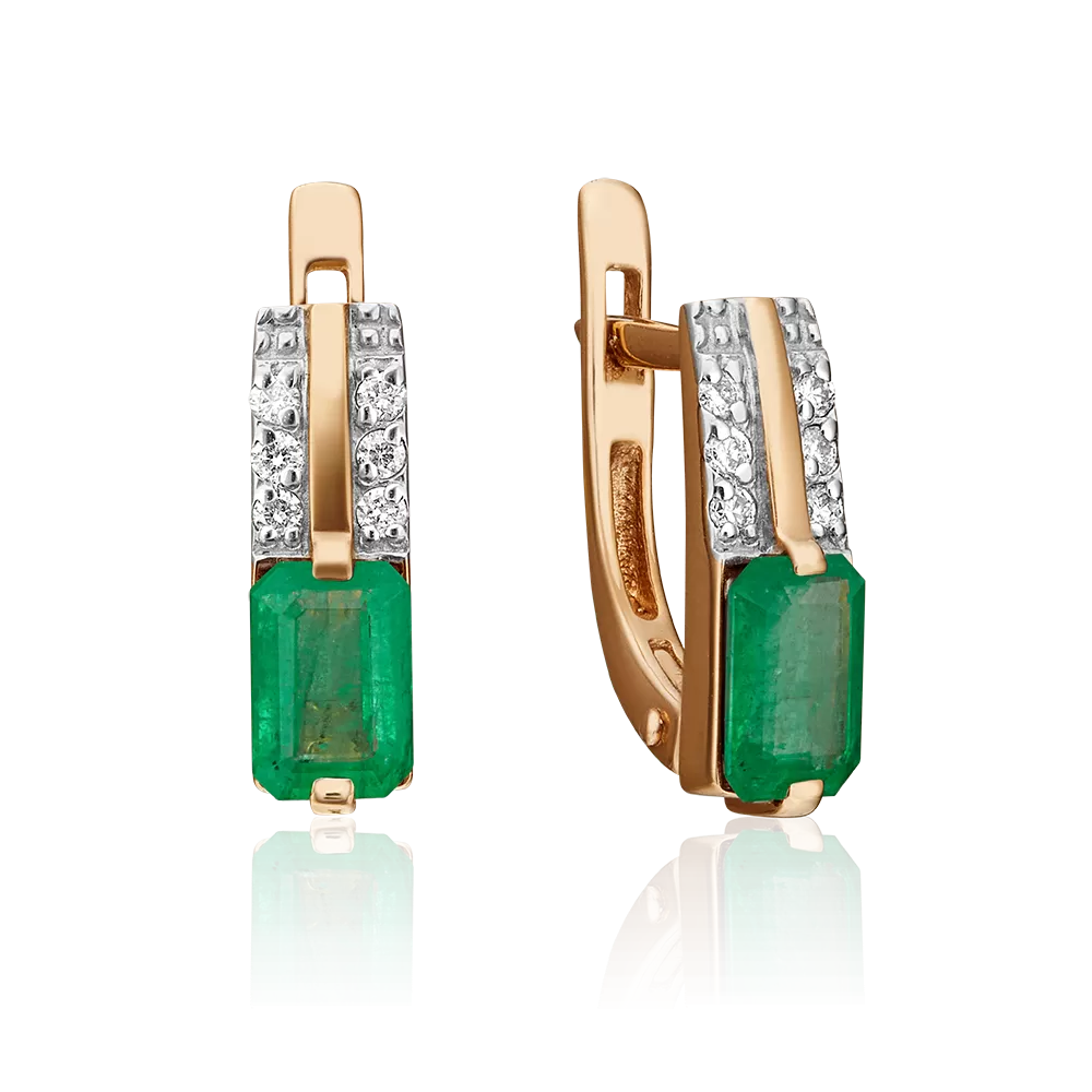 Серьги с английским замком из красного золота с изумрудом и бриллиантами 02-0679-00-106-1110-30