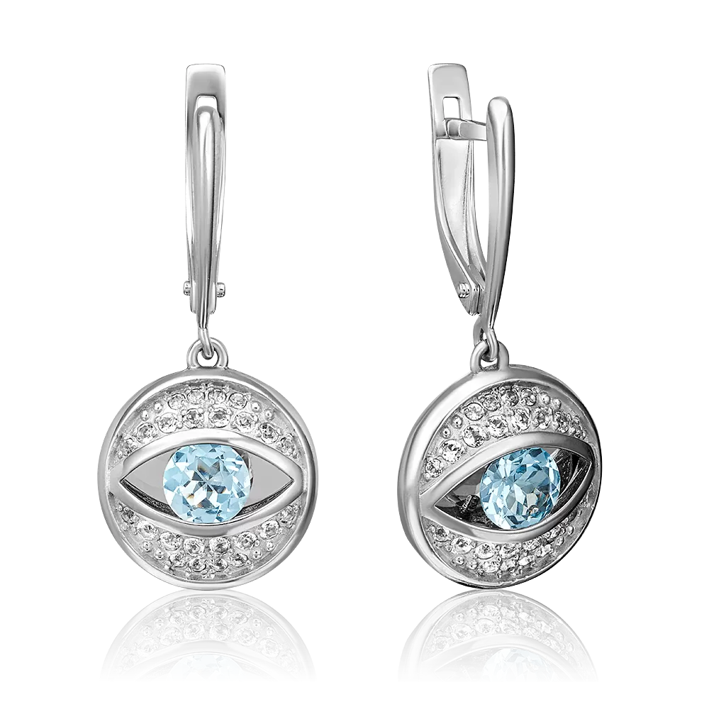 Серьги «Глаза» с английским замком из белого золота с топазом и натуральными топазами white 02-4383-00-201-1120-57