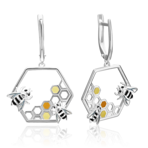 Серьги «Пчёлы на сотах» с английским замком из серебра с эмалью 02-4655-00-000-0200-71