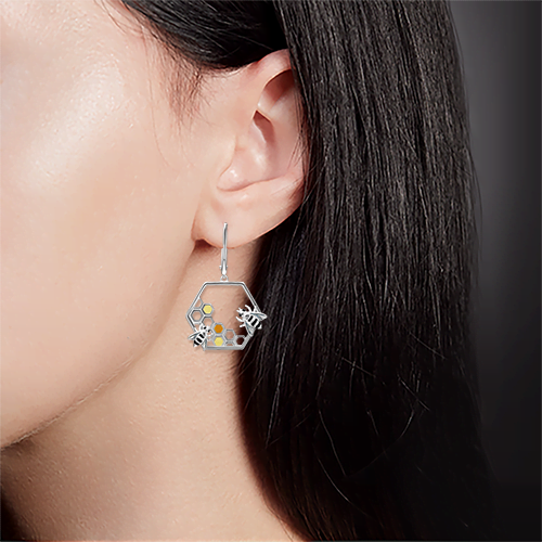 Серьги «Пчёлы на сотах» с английским замком из серебра с эмалью 02-4655-00-000-0200-71