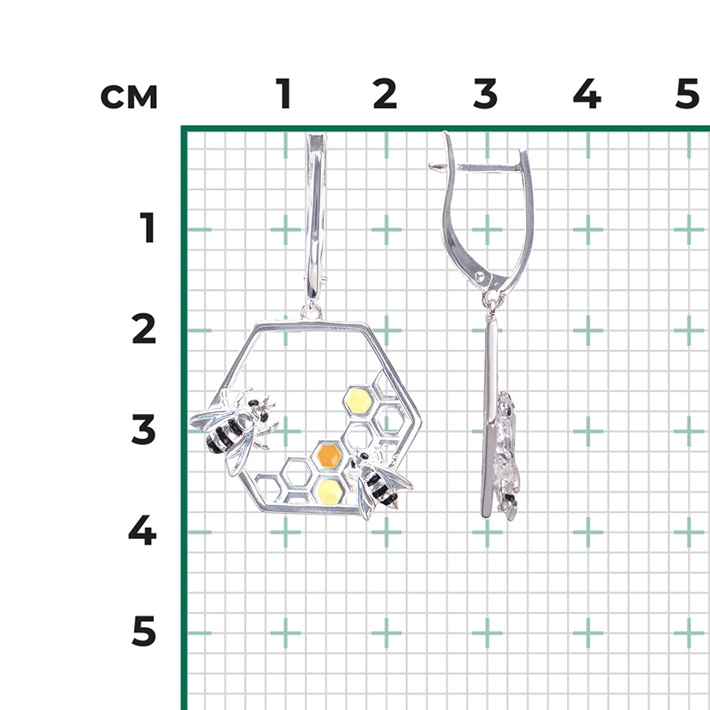 Серьги «Пчёлы на сотах» с английским замком из серебра с эмалью 02-4655-00-000-0200-71