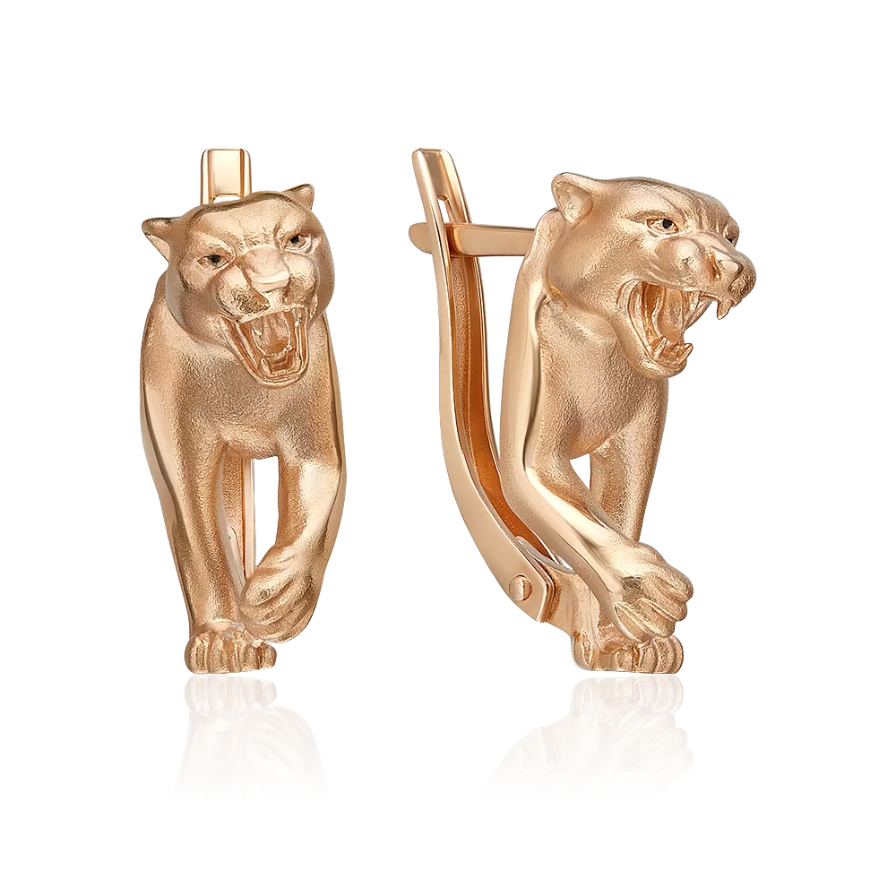 Серьги «Пантеры» с английским замком из красного золота с эмалью 02-5303-00-000-1110