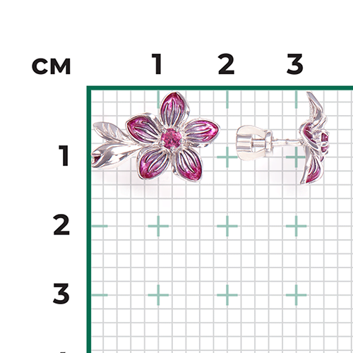 Серьги-пусеты «Плюмерии» из серебра с гранатом и эмалью 02-4793-00-204-0200-69