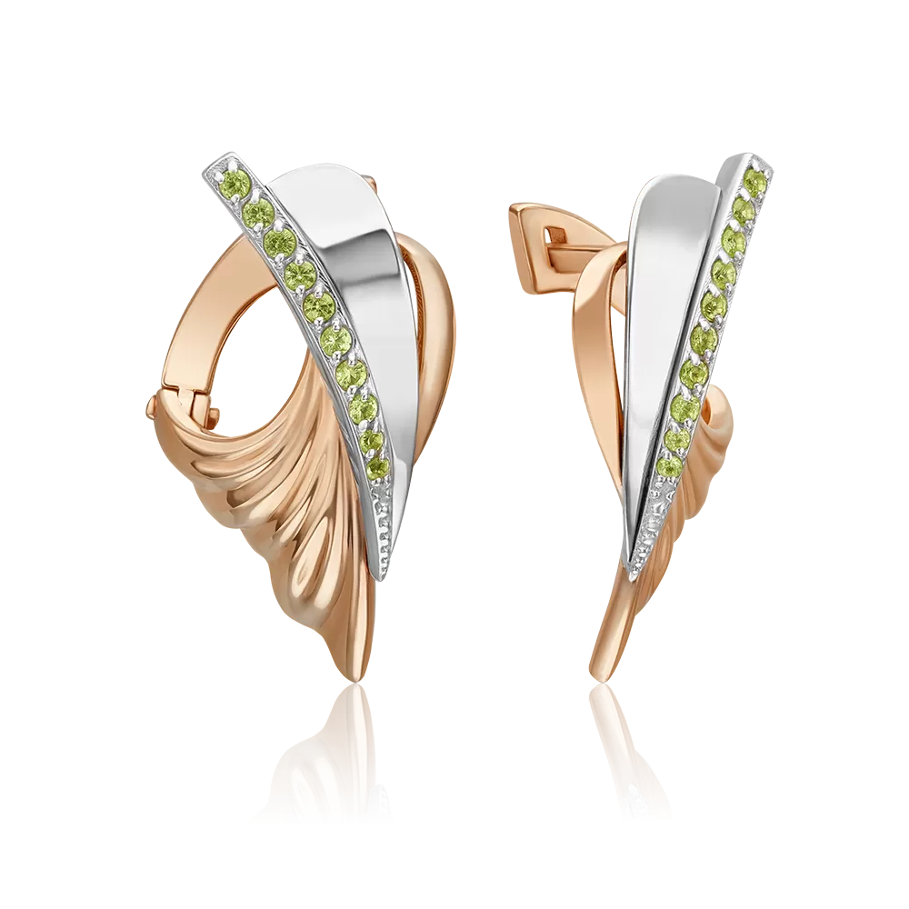 Серьги «Стихия Земли» из комбинированного золота с хризолитами 02-5176-00-205-1111
