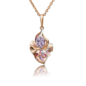 Подвеска «Удивительный цветок» из красного золота с аметистом и эмалью 03-2854-00-203-1110-57