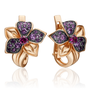 Серьги «Дикие орхидеи» с английским замком из красного золота с гранатом и аметистами 02-4555-00-257-1110-57
